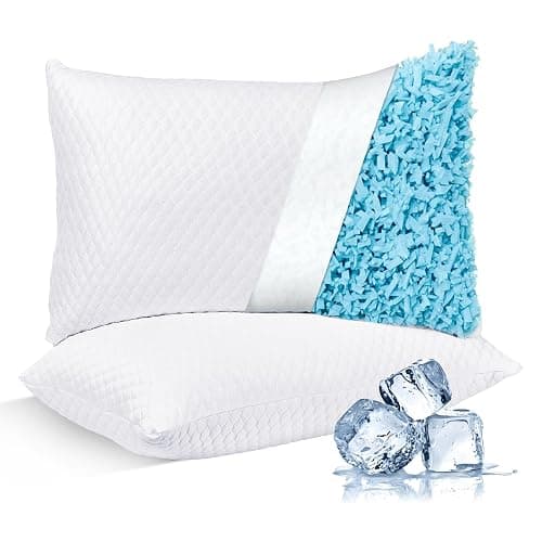 NTCOCO Cooling Bed Pillows Queen Size Pack of 2 for Sleeping Shredded Memory Foam Bed Pillows Adjustable Gel for Side Stomach Back Sleepers Washable Removable Cover Cover - Image 1