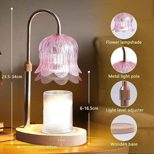 Candle Warmer Lamp Electric Timer - Modern Home Decor Table Lights for Candles Warming Height Adjustable Dimmable Warmers Pink thumbnail 2