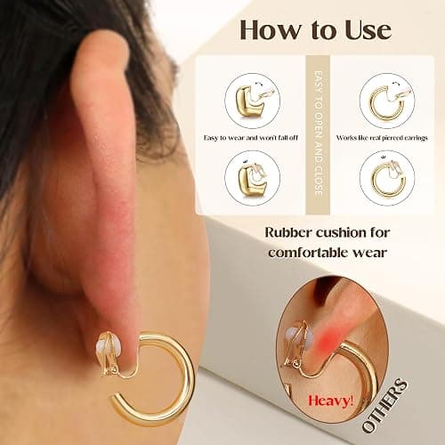 THUNARAZ 9 Pairs Clip on Earrings for Women 14K Gold Plated Chunky Hoop Clips Earring Trendy Clip on Hoop Earrings for Women Non-Pierced Fake Jewelry thumbnail 5
