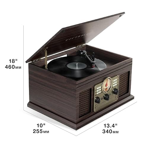 Victrola The Quincy 6-in-1 Bluetooth Record Player & Multimedia Center with Built-in Speakers – 3-Speed Turntable, CD & Cassette Player, AM/FM Radio, Wireless Music Streaming (Mahogony) thumbnail 9