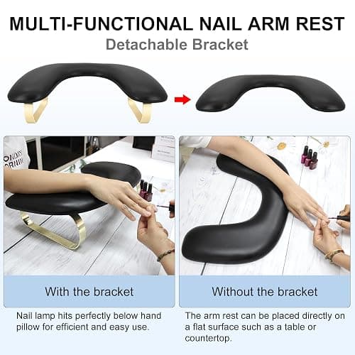 Arm Rest for Nails Tech,Comfortable Leather U Shaped Manicure Hand Rest Pillow Cushion,Ergonomic Slope Nail Arm Rest Stand for Nails Salon,Detachable Bracket,Easy to Clean(Black） thumbnail 4