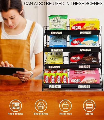 Candy Display Rack, 4 Tier Candy Organizer, Snack Organizer for Countertop, Snack Shelf Chip Rack for Store, Metal Snack Display for Counter, Concession Stand Snack Stand for Store Office Theatre thumbnail 3