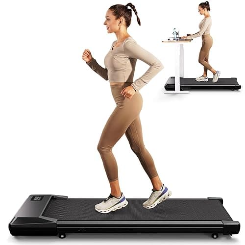 SupeRun Walking Pad, Under Desk Treadmill, 3 in 1 Portable Treadmill with Remote Control LED Display, 2.5 HP Quiet Walking Jogging Machine for Office Home Use, 250 Lbs Capacity - 10-Black