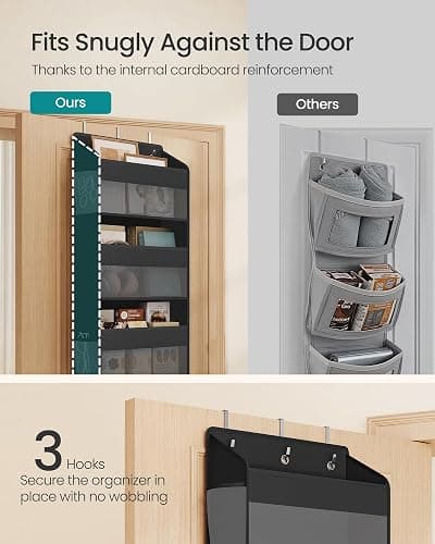 SONGMICS Over-the-Door Organizer, 5-Tier Door Hanging Storage Shelf, Heavy-Duty Closet Hanging Organizer Foldable, Transparent, Pockets, Metal Hooks, Ink Black URDH010BH01 thumbnail 5
