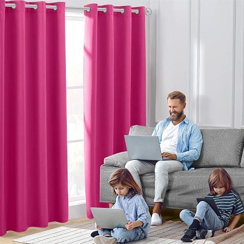 HOMEIDEAS Raspberry Blackout Curtains, Hot Pink Curtains for Bedroom 52 X 84 Inch Length 2 Panels Set Room Darkening Bedroom Curtains, Soundproof Thermal Grommet Window Curtains for Living Room | Darkening Curtains, Soundproof Thermal Grommet Window Drapes, for Living Room, Bedroom thumbnail 7