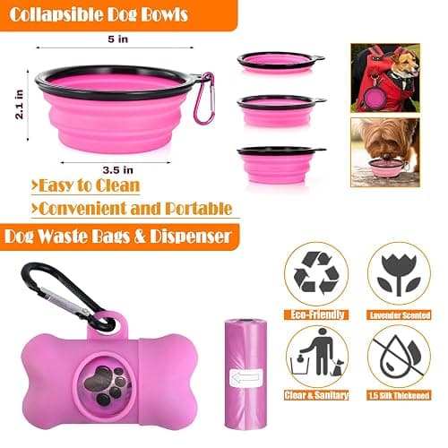 LOBEVE No Pull Dog Harness, Collar & Leash Set | Includes Dog Seat Belt, Collapsible Bowls & Poop Bag Dispenser. Ideal for Training, Walking, Hiking. Fits Small to Large Dogs(Pink-XL) thumbnail 8