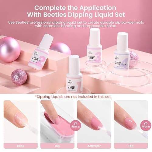 Beetles Pink Nude Dip Powder Nail Kit, 20 Colors Neutral Jelly Pink Sheer Glitter White Dip Nails Powder Starter Kit, Jelly Effect French Nail Art Starter Manicure Salon DIY Home Gift for Women thumbnail 7