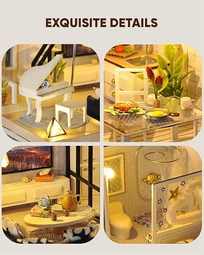 DIY Miniature House Kit, DIY Home Kit for Adults to Build, Modern Dollhouse Kit with Dust Proof & LED, Mayberry Street Miniatures, Ideal Gifts for Birthday,Valentine Christmas(Satisfied Apartment) - Satisfied Apartment thumbnail 6