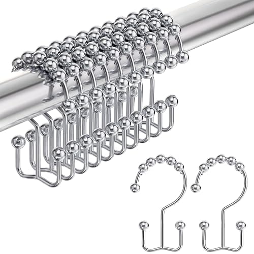 Amazer Shower Curtain Hooks Rings, Rust-Resistant Stainless Steel Double Shower Curtain Hooks, Shower Hooks for Shower Curtain and Liner Bathroom, Set of 12, Chrome - Image 1