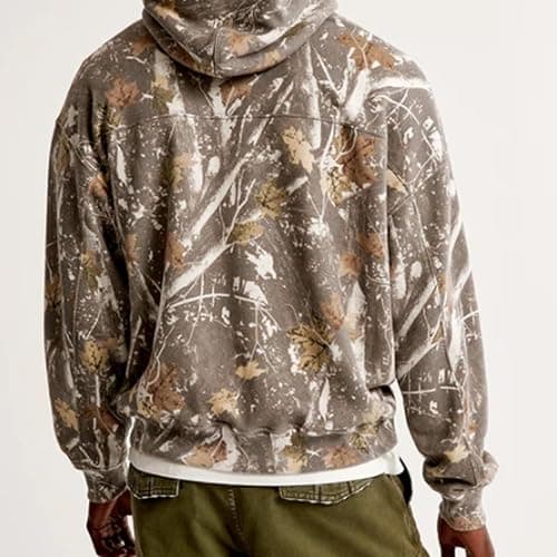 Men Camo Hoodie, Camo Leaf Printed Essential Hoodies, Comfort Trendy Sweatshirt with Pockets, Long Sleeve Loose thumbnail 4