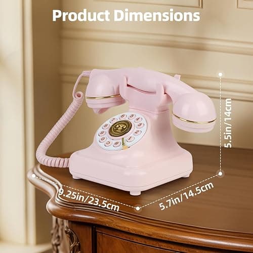 Vintage Bluetooth Phone, Retro Desk Telephone with Gold Accents, Loud Nostalgic Ringtones, Bluetooth Connects to Smartphone for Home & Office, Pink thumbnail 7