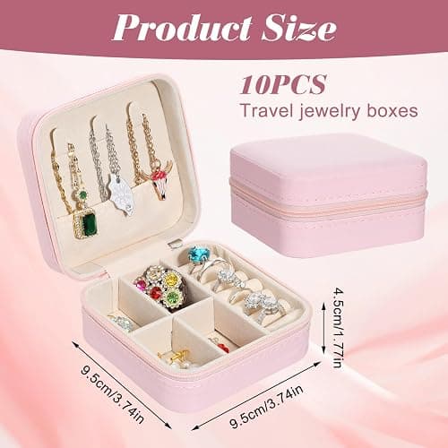 Douaowoc 10 Pack Travel Jewelry Box Mini Jewelry Case Bridesmaid Gifts Jewelrys Box, PU Leather Small Jewelrys Case Organizer Storage for Rings Earrings Necklaces, Beauty Gifts for Women Girls (Pink) thumbnail 2