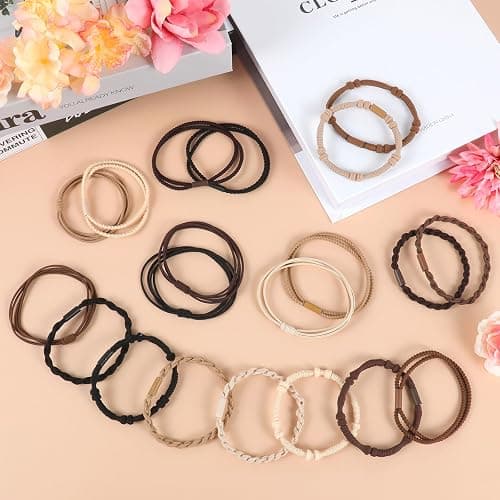 OHCISP Boho Hair Ties, 20 PCS of 4 Styles Cute Bands for Thick or Thin Hair, No Damage Elastic Bracelets, Brown Hair Accessories for Girls and Women thumbnail 3