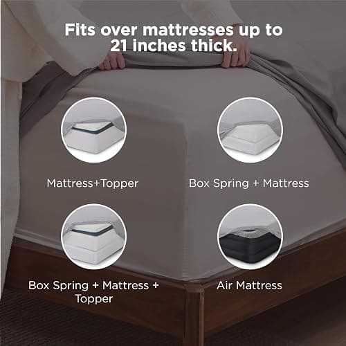 Bedsure Deep Pocket Full Size Bed Sheets Set - Fits Mattresses Up to 21 Inches Thick - 4 Piece GentleSoft Bed Sheets, Moisture Wicking, Cooling Bedsheet & Pillowcases, Easy & Secure Fit, Light Grey thumbnail 2