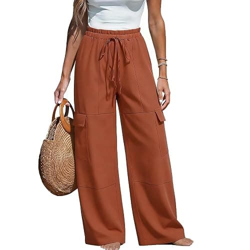 bawilom Cotton Linen Pants Women Summer Casual High Waist Wide Leg Trousers Lightweight Loose Cargo Pant with Pockets thumbnail 2