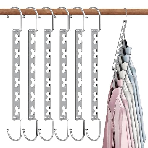 Space Saving Hangers for Clothes 6 Pack, Sturdy Metal Hangers Wardrobe Organizer, Magic Cascading Hanger, Closet Space Saver Closet Organizers and Storage - Image 1