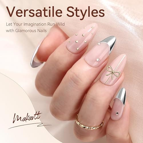 Makartt Chrome Gel Nail Polish Set: Metallic Gel Nail Polish, Silver and Gold 3D Metal Painting Gel for Nail Art Soak off UV/LED Glossy Mirror Effect Nail Gel for Home Salon DIY Manicure（2pcs） thumbnail 4