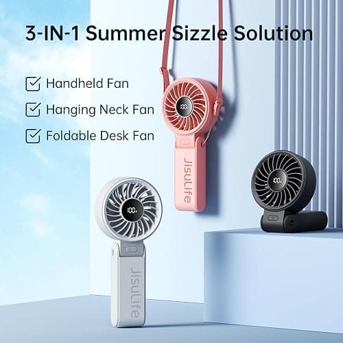 JISULIFE Handheld Fan Life7 – Ultimate Flexibility: Wide & Strong Airflow, 19.5H Max Cooling, 5000mAh Rechargeable, 5-Speed, LED Display, 3 IN 1 Portable Fan for Travel, Concerts, Sports Events(Grey) thumbnail 7