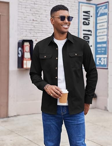 COOFANDY Men's Long Sleeve Button Up Shirt Jacket with Flap Pockets thumbnail 2