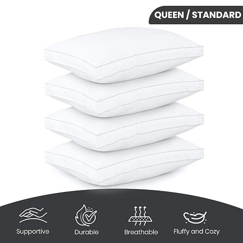 Utopia Bedding Bed Pillows for Sleeping Queen Size (White), Set of 4, Soft & Fluffy Pillow with Down Alternative Filling, Cooling, Hotel Quality, Gusseted Pillow for Back, Stomach or Side Sleepers thumbnail 3