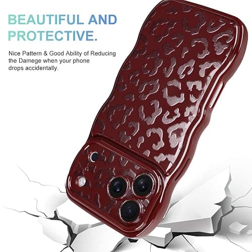 MOWIME Compatible with iPhone 17 Pro Max Case, Cheetah Print Shockproof Wave Edge Soft TPU Protective Cover for Women Girls, Slim Anti Scratch Case for iPhone 17 Pro Max 6.9 Inch, Wine Red thumbnail 3