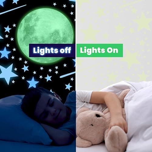 Glow in The Dark Stars and Moon for Ceiling, Luminous Stars and Moon Wall Decal, Wall Decor, Sticky Fluorescence Stars, Gift for boy and Girl Perfect for Kids Nursery Bedroom Living Room(Blue) thumbnail 5