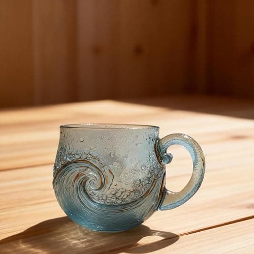 Sea Wave Handblown Glass Mug, 12 Oz Textured Ocean Design Cup for Coffee Wine Ice Drinks, Resin Drinkware Gift thumbnail 2
