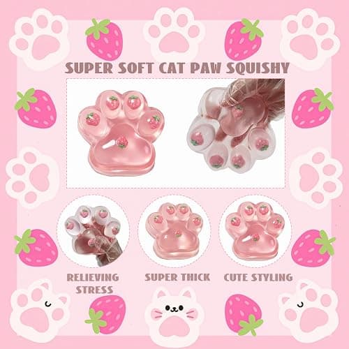 Chicooan Large Cat Paw Taba Squishy Big Squeeze Toys 5-inch Strawberry Pink Cute Fufu Squishy Sensory Stress Relief Fidget Toys for Party Favors Sensory Anxiety Toys for Adults (Strawberry) thumbnail 6