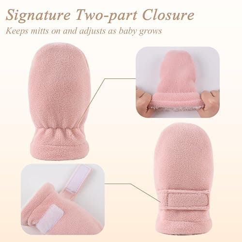 MniJiza Newborn Baby Mittens Toddler Winter Warm Fleece Lined Gloves No Scratch Adjustable Mitten for Infant Boys Girls thumbnail 4