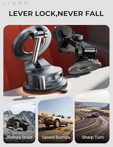 LISEN for Magsafe Car Mount, Magnetic Phone Holders for Your Car, Vacuum Phone Mount for Car Accessories for Women Men Interior Jeep BMW, SuctionPro Gifts Kits, for iPhone 17 Pro Max 16 15 14 13 thumbnail 4