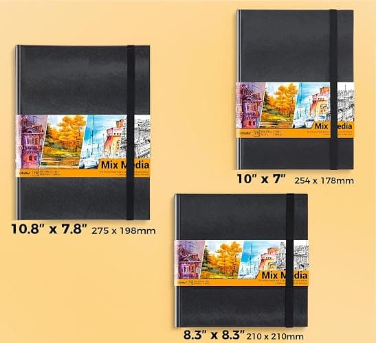 Ohuhu 10"x7" Mix Media Pad Art Sketchbook 78 Sheets for Painting Drawing | Large Sketch Book - 120 LB/200 GSM Heavyweight Paper - Hardcover Mixed Media Sketch Pad for Watercolor Acrylic Christmas Gift thumbnail 3