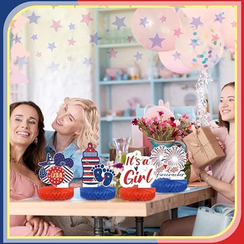 Humyoun 10 Pcs 4th of July Gender Reveal Decoration 250th Anniversary Gender Reveal Honeycomb Centerpiece Independence Day Little Firecracker Table Topper for Baby Shower Party(Independence Day) thumbnail 2