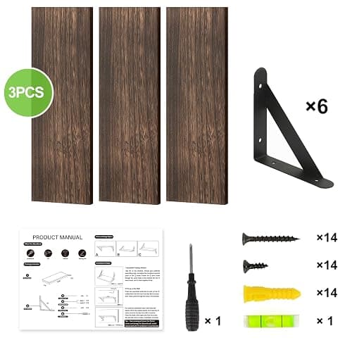 Fixwal Wall Shelves Floating Shelves for Wall Bedroom Bathroom Living Room Kitchen Storage and Decor(Brown, Set of 3, 16.5 Inch) thumbnail 5