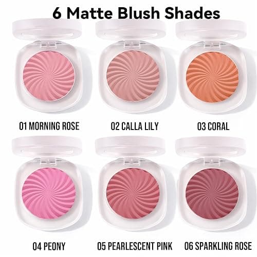 Blush for Cheeks, Strawberry Pink Matte Powder Blush Palette, Vegan,Cruelty-Free, High Pigment, Long Lasting, Buildable, Lightweight, Velvety Smooth, Natural-Looking Makeup, 0.1 Ounce PEARLESCENT PINK | Bright strawberry pink shade with a soft matte finish and buildable color thumbnail 8