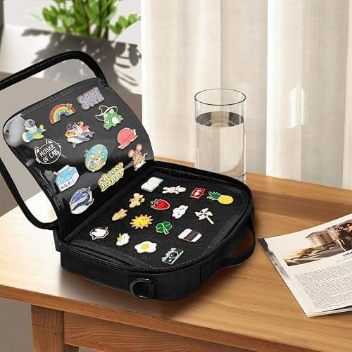 BOHEMIABY Enamel Pin Display Book, Collections Travel Pin Trading Book, Large Pin Display Board with Digital Label & Shoulder Straps, Suitable for Storing Enamel Pins (6 Page Pin Display Board) thumbnail 2