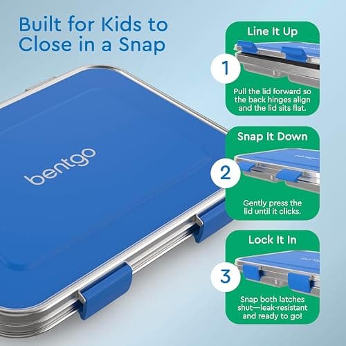 Bentgo Kids Stainless Steel Leak-Resistant Lunch Box - 3-Compartments with Bonus Silicone Container, Durable, Eco-Friendly, Dishwasher Safe, BPA-Free, Ideal for School, Ages 3+ (Blue) thumbnail 5