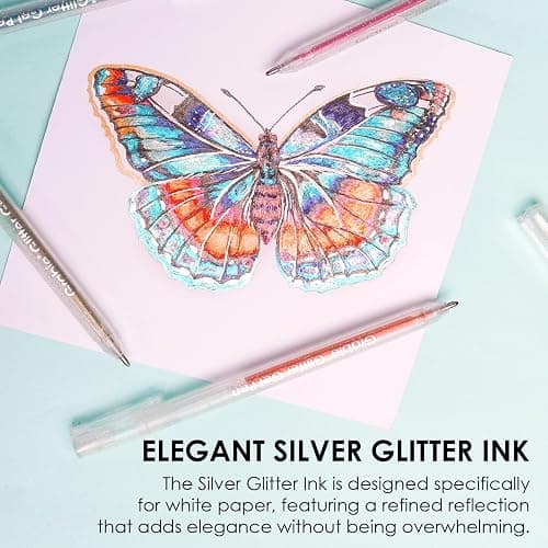 Grabie 42 Capped Glitter Gel Pen Set, 18 Iridescent&24 Essential Color Pens, Smooth Rollerball Tip, Metallic Sparkly Gel Pens for Coloring, Set of 42 Gel Pens Colored thumbnail 7