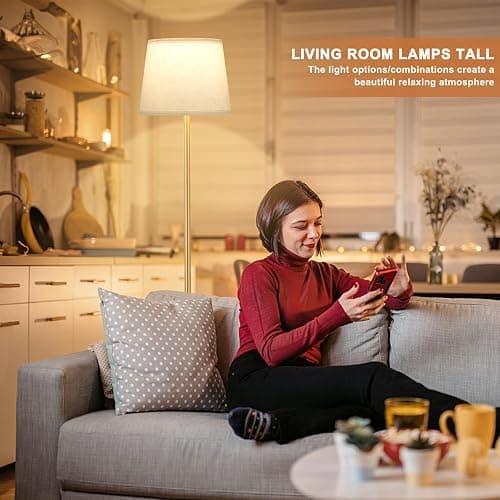Raexpectis 【Upgraded Floor Lamps for Living Room, Modern Floor Lamp with Remote Control, Dimmable Colors Temperature Standing Lamp Foot Switch, 9W Bulb Tall Lamps for Bedroom Office Kid Room - Gold thumbnail 7