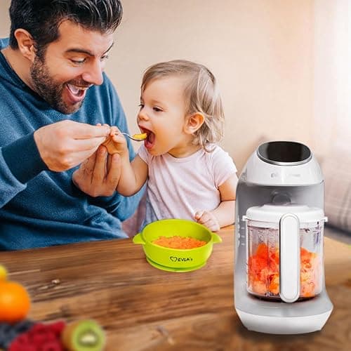 EVLA'S Baby Food Maker, Steamer, Blender, Baby Food Processor for Healthy Homemade Baby Food in Minutes, Touch Screen with 6 Reusable Food Pouches, Baby Registry Essential, White thumbnail 2