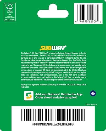 Subway MP Gift Card $30 thumbnail 2