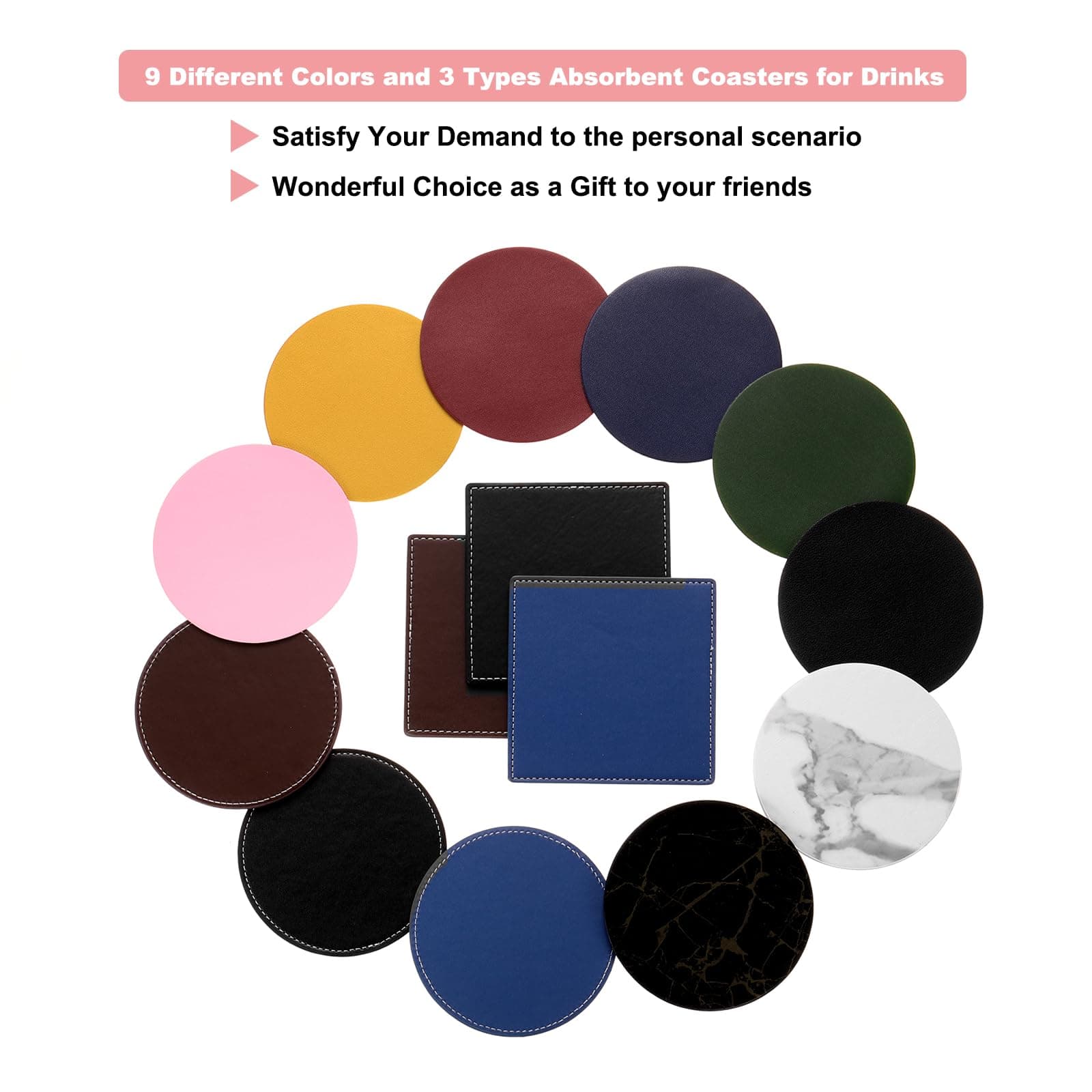uxcell Round Drink Coasters Set of 12 Dual Sided Non-Slip Non-Stick Waterproof Leather Coasters for Drinks, Coffee Table, Housewarming Gifts, Home Decor 4"×4"Navy Blue thumbnail 4