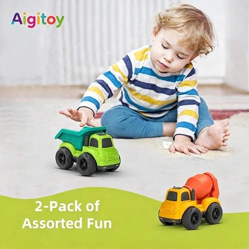 Aigitoy 2 Pack Car Toys for Kids 18M+, Dump Truck & Cement Mixer Set, Green | Outdoor Sandbox Truck, BPA and Phthalates Free, Non Toxic, Recycled Plastic, Easter Christmas Birthday Gifts for Boys Girls thumbnail 2