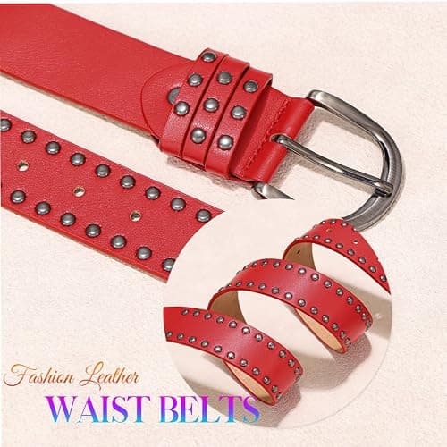 BODIY Rivet Leather Belt Black Vintage Waist Belts Y2K Wide Belts Western Studded Belt for Women thumbnail 6