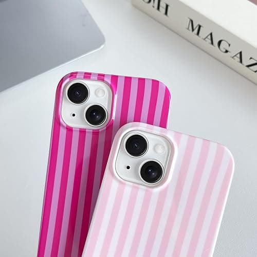 Yeddabox for iPhone 15 Case Cute Striped Phone Case Soft TPU Slim Shockproof Phone Cover for Women Girls, Pink thumbnail 3