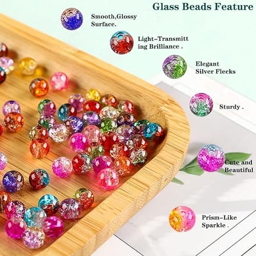 XJRLUK Glass Beads Bracelet Making Kit,1350PCS 48 Colors 8mm Crackle Glass Beads for Jewelry Making, Crystal Glass Round Beads Friendship Bracelet kit for DIY Crafts Gifts thumbnail 4