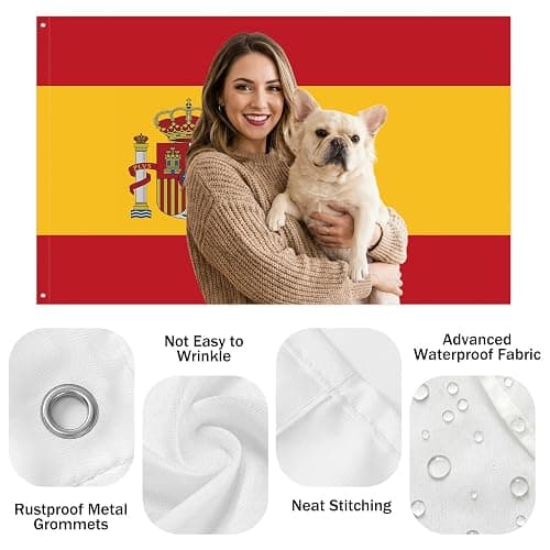 Personalisierte Spanien Flagge Selbst Gestalten, Fahne Selbst Gestalten, Spanien Gestalten Sie Ihre eigene Flagge mit Foto/Logo/Text für Schlafsäle Schlafzimmer Garten Jahrestag Party Bar Deko thumbnail 4