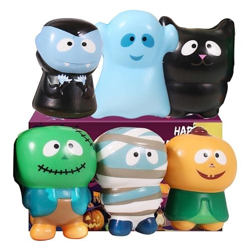 New 6 Packs-Halloween Squishies Toys Slow Rising Party Favors:Pumpkin,Zombie,Black Cat,Mummy,Vampire,Ghost Halloween Treat Bag Classroom Prizes,Stress Relief Toys for Kids Toddlers Gift - Image 1