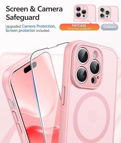 FNTCASE for iPhone 14 Pro Case: [Compatible with Magsafe] Translucent Matte Cases with [Full Camera Protection] [Screen Protector] Military Grade Shockproof Protective Phone Cover - Light Pink thumbnail 4