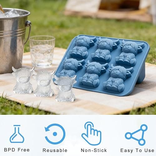 Mini Highland Cow Ice Cube Mold, 3D Cute Cattle Silicone Ice Cube Trays，Cow Shaped Ice Cube Trays For Whiskey Cocktails Beer Coffee & Drinks Party, Reusable Animal Dessert Mold thumbnail 4