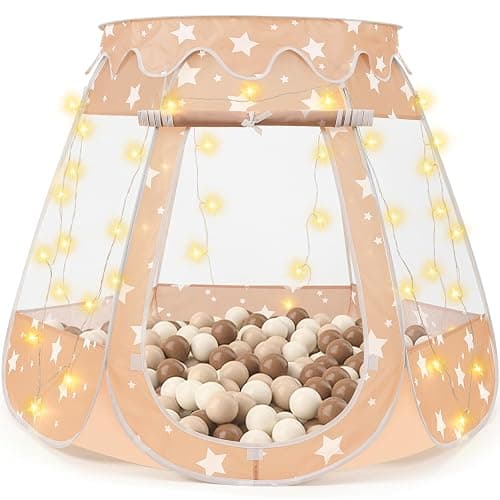 Crayline Pop Up Princess Tent with Star Light, Toys for 1 2 3 Year Old Girl Birthday Gift, Ball Pit for 12-18 Months Baby Girl Gifts Toddler Toys, Easy to Pop Up and Assemble(Brown) - Image 1